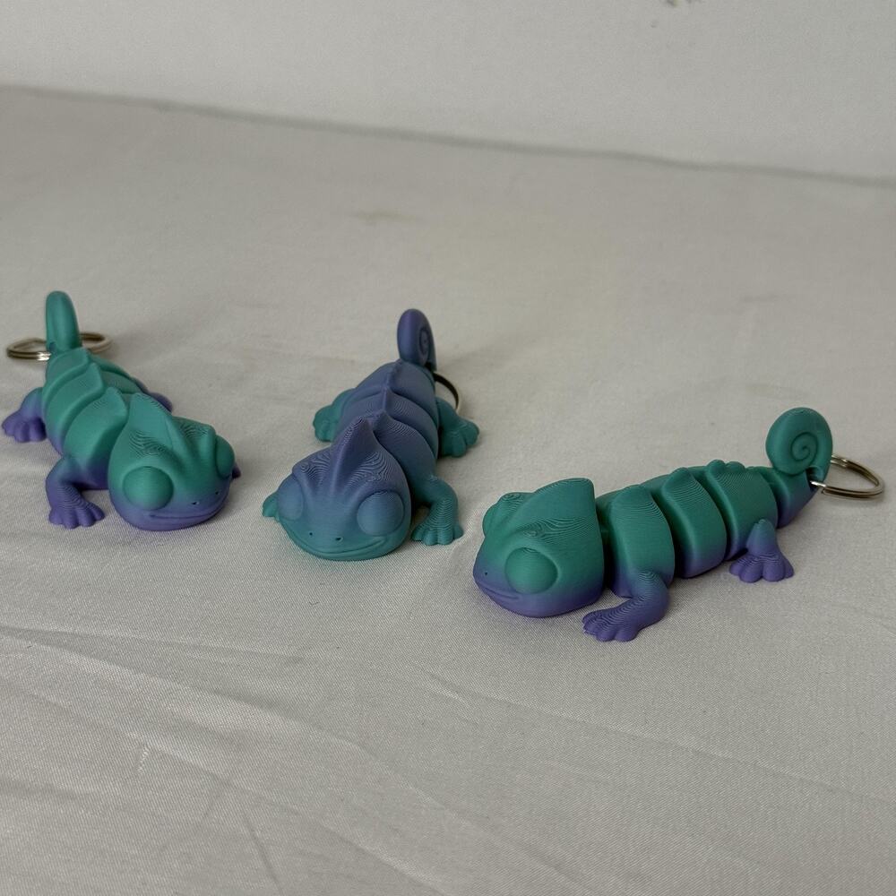 Articulated Chameleon Lizard Keychain Fidget Toy Lot Of 3 Teal Purple